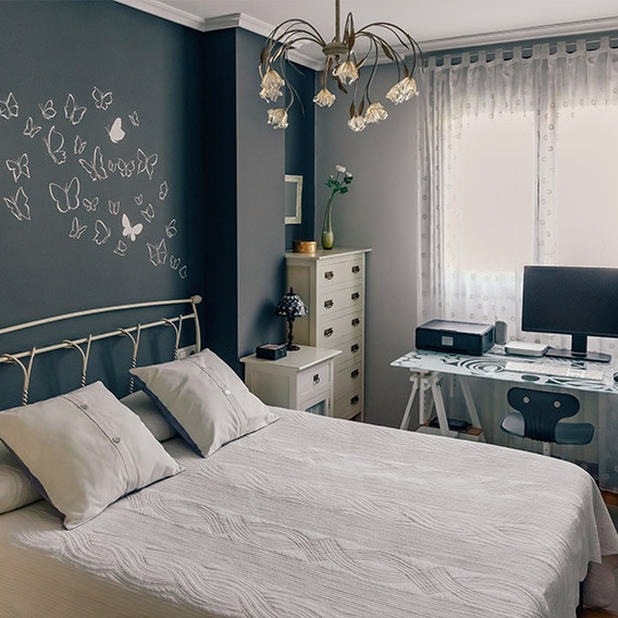 clean bedroom with home office