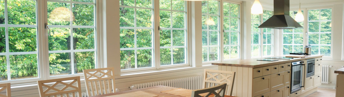 bright kitchen surrounded by windows