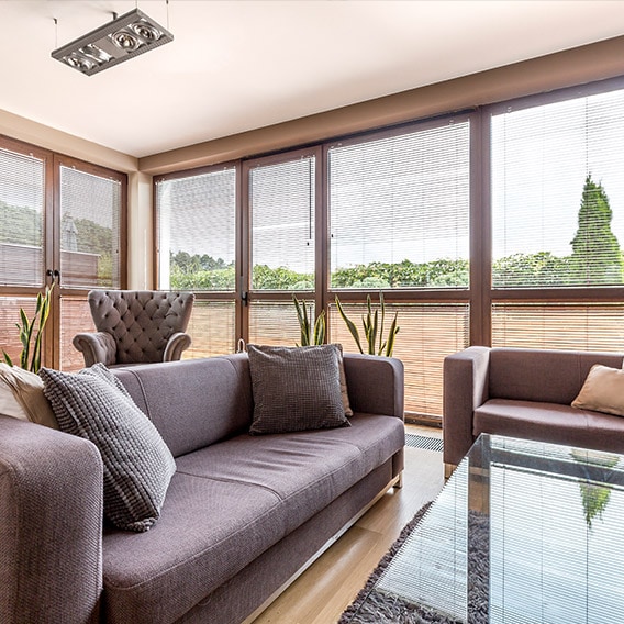 bright room with natural light and glass cofee table