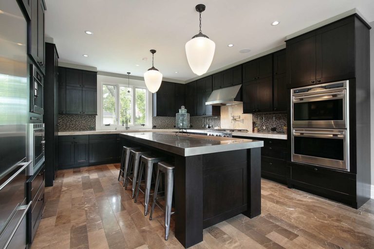 Kitchen with dark wood cabinetry